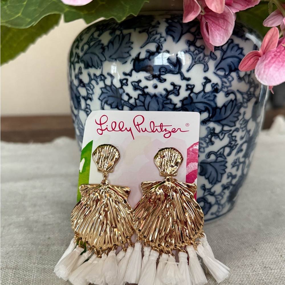 Lilly Pulitzer Gold and White Statement Earrings